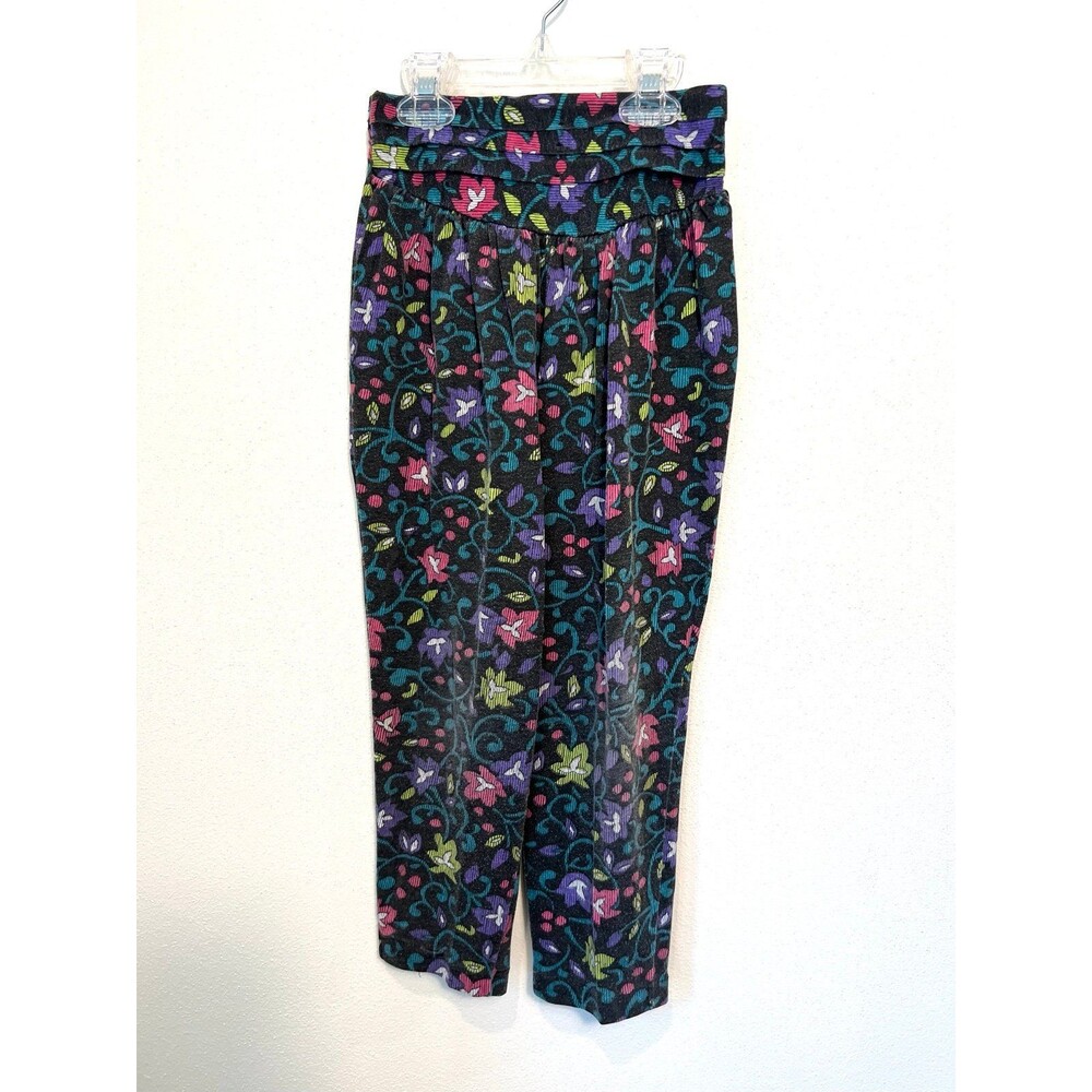 Black Floral High Waisted 1990s Pants